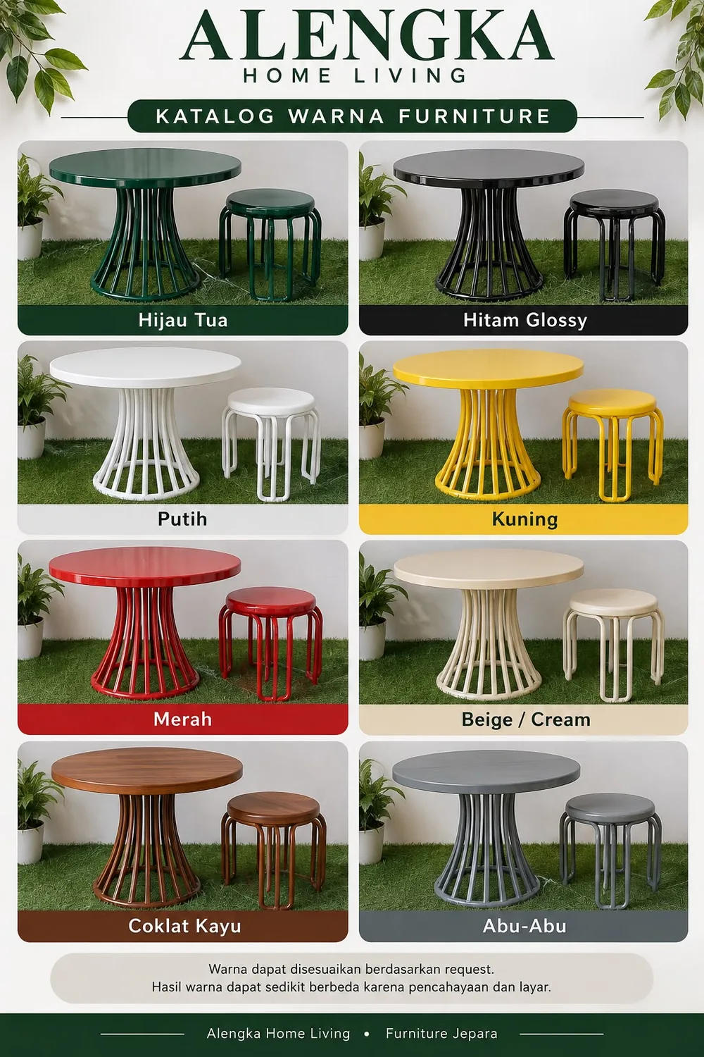 Contoh model furnitur dalam berbagai warna